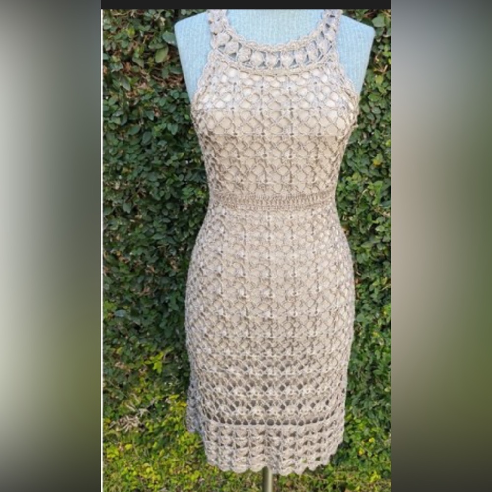 INC International Concepts Beige Crochet Midi Dress